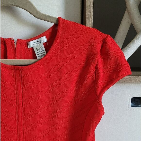 CACHE Elegant Fire Red Chevron Dress Size L - Picture 9 of 16